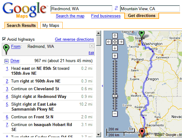 Driving Directions Without Highways